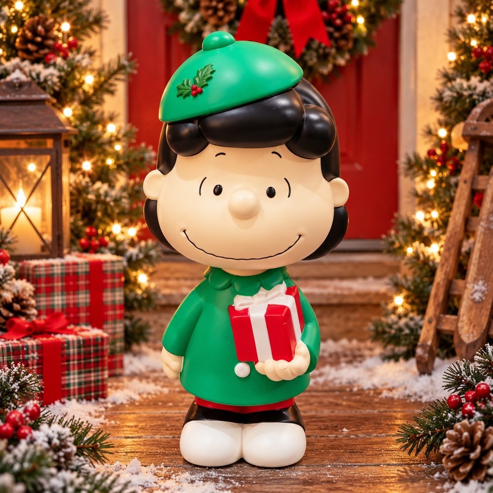 Peanuts Lucy Christmas Blow Mold 22in with Present Indoor Outdoor Holiday Decor